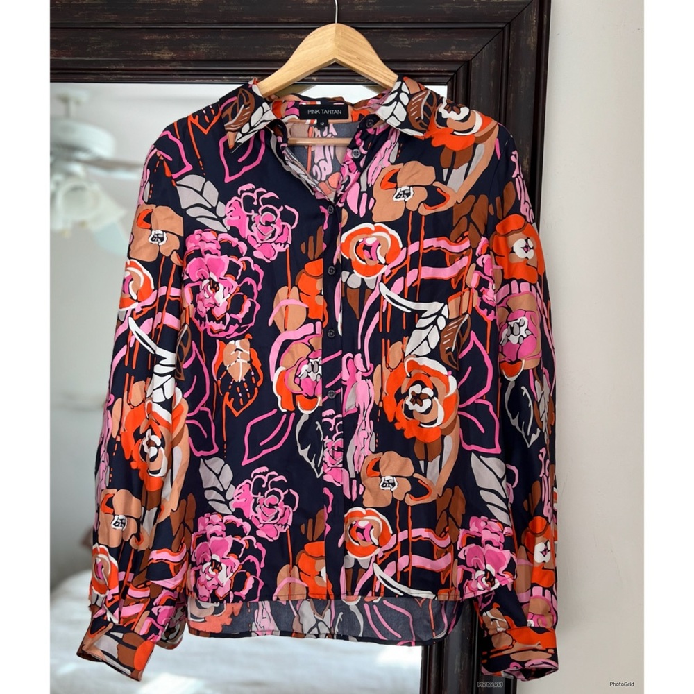 Pink Tartan Silk Colorful Printed Blouse